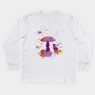 Cat and Mushroom Kids Long Sleeve T-Shirt